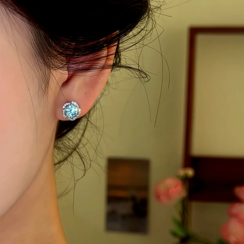 Angled view of the 14K Gold-Plated Zircon Diamond Stud Earrings
