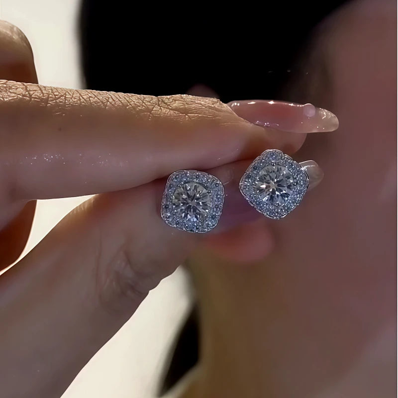 Angled view of the 14K Gold-Plated Zircon Diamond Stud Earrings