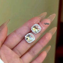 Angled view of the 14K Gold-Plated Zircon Diamond Stud Earrings