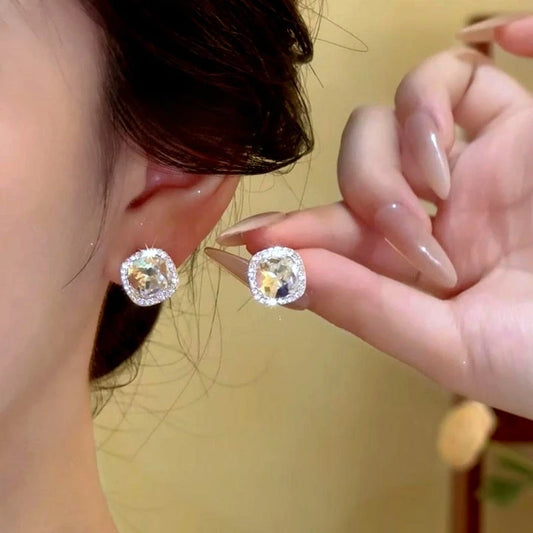 14K Gold-Plated Zircon Diamond Stud Earrings - elegant Silver Stud Earrings