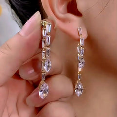 14K Gold-Plated Zircon Diamond Tassel Earrings - elegant Gold Tassel Earrings