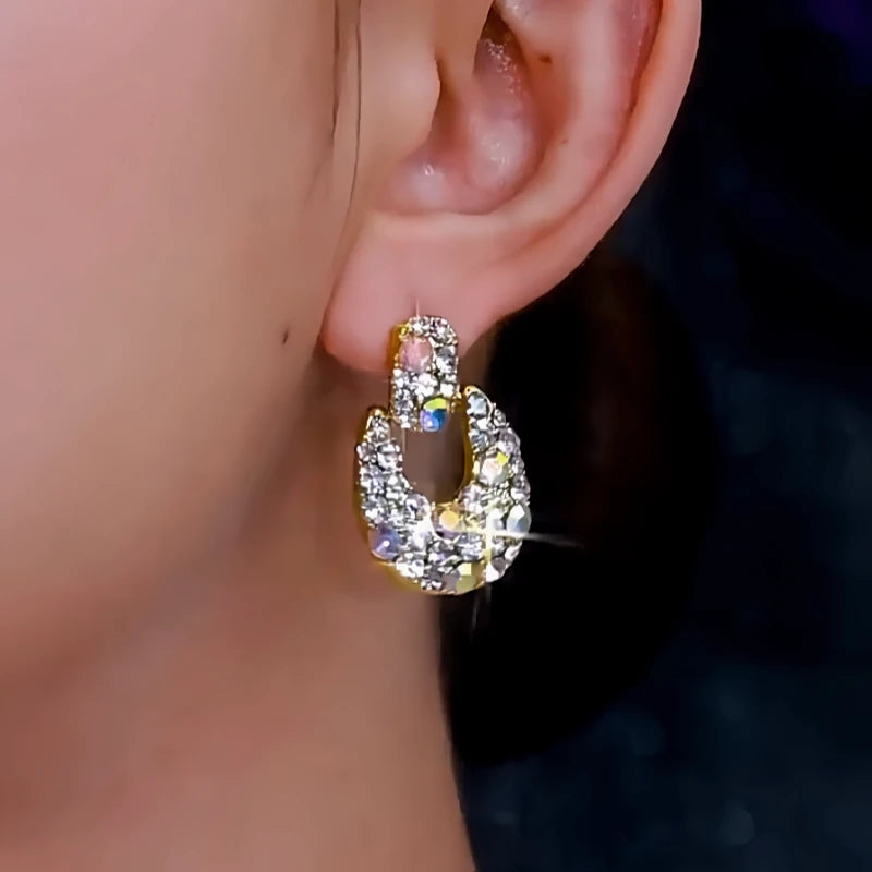 Model showcasing the dangle and style of the 14K Gold-Plated Zircon Diamond Tassel Earrings
