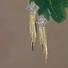 Close-up detail of the sparkling zircons and plating on the Diamond Tassel Earrings