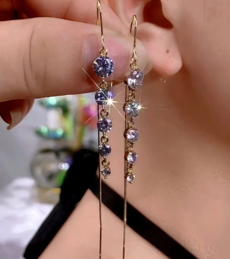 14K Gold-Plated Zircon Diamond Tassel Threader Earrings - elegant Diamond Threader Earrings