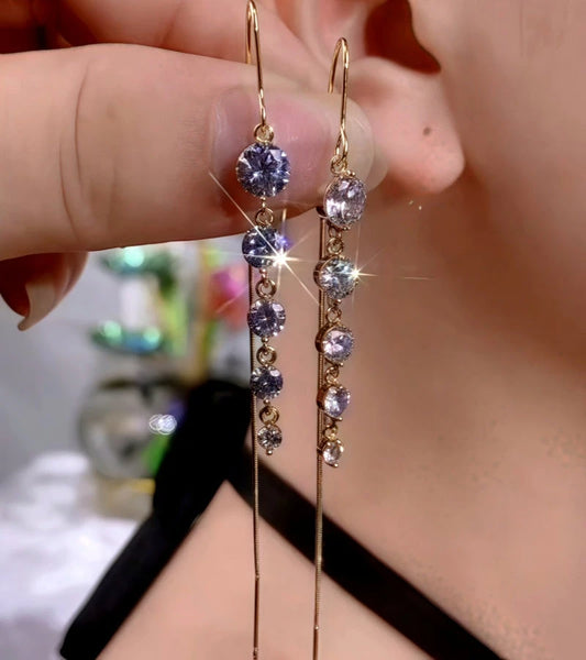 14K Gold-Plated Zircon Diamond Tassel Threader Earrings - elegant Diamond Threader Earrings