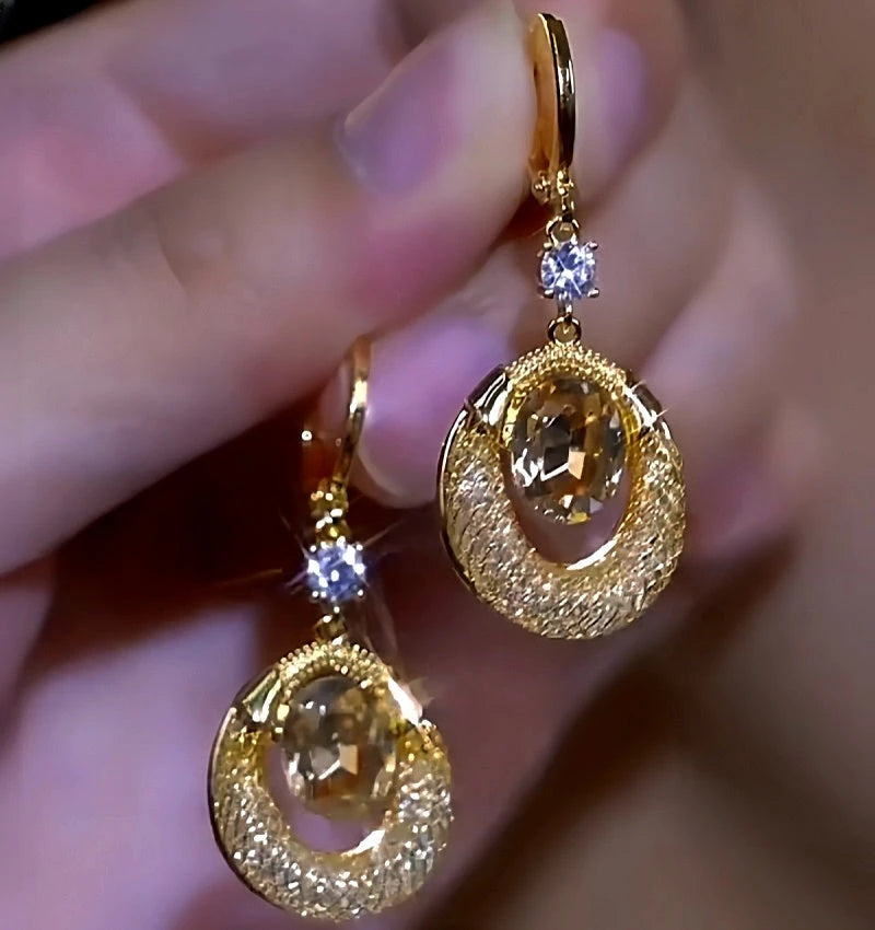 14K Gold-Plated Zircon Diamond Water Drop Earrings - elegant Diamond Water Drop Earrings