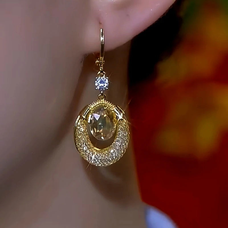 Close-up detail of the sparkling zircons and plating on the Diamond Water Drop Earrings