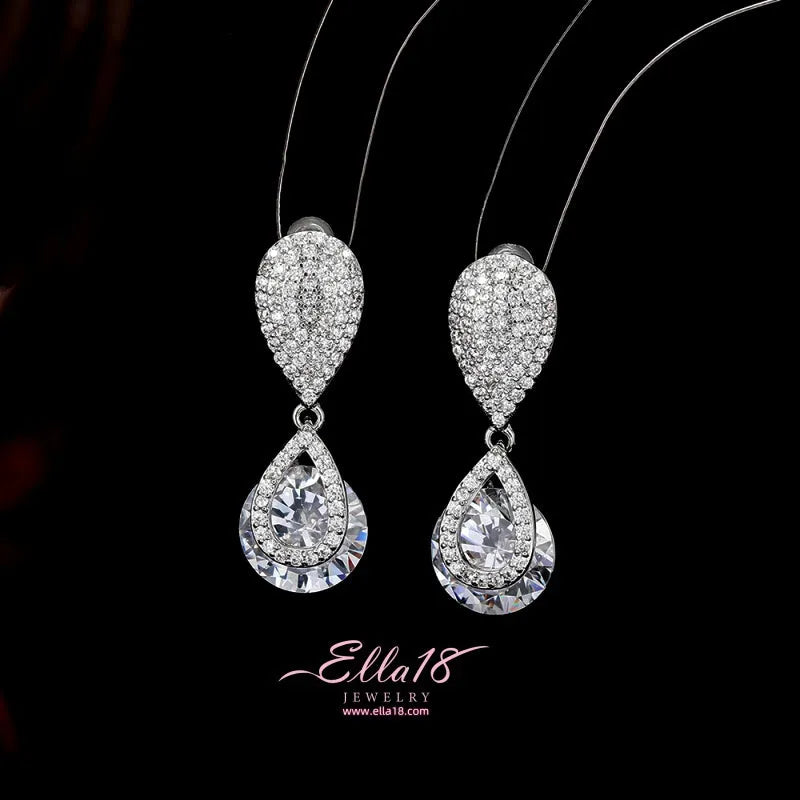 Angled view of the 14K Gold-Plated Zircon Diamond Water Drop Earrings