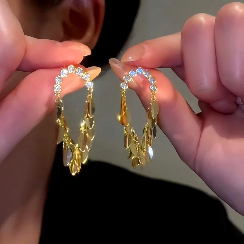 14K Gold-Plated Zircon Diamond Wheat Tassel Earrings - elegant Wheat Tassel Earrings