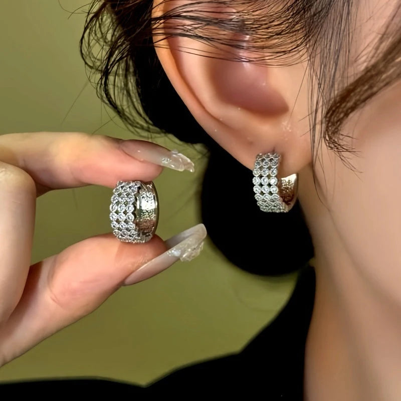 14K Gold-Plated Zircon Diamond Wide Hoop Earrings - elegant Wide Hoop Earrings