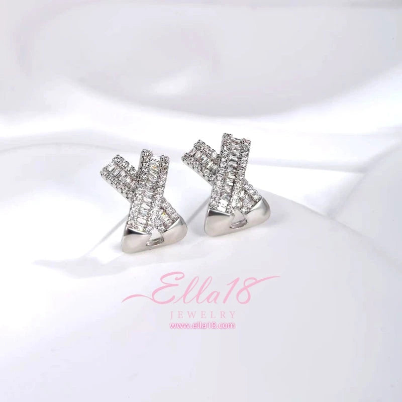 14K Gold-Plated Zircon Diamond X-Shaped Elegant Studs - elegant X-Shaped Studs