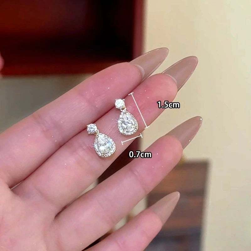 Angled view of the 14K Gold-Plated Zircon Dimond Water Drop Earrings