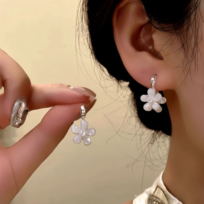 14K Gold-Plated Zircon Double-Sided Flower Earrings - elegant Double-Sided Flower Earrings