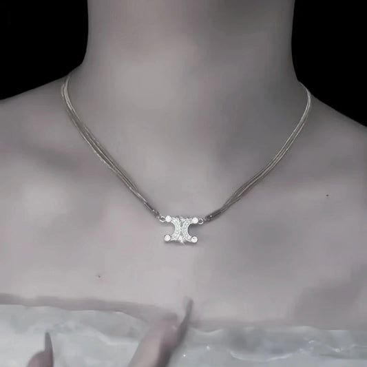 14K Gold-Plated Zircon Double C Magnetic Necklace - beautiful Convertible Clover Necklace