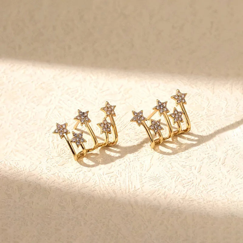 Model showcasing the dangle and style of the 14K Gold-Plated Zircon Elegant Studs