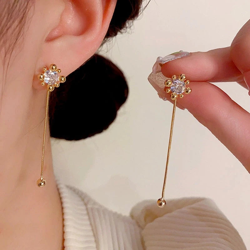 14K Gold-Plated Zircon Fireworks Tassel Two-Wear Earrings - elegant Convertible Firework Earrings