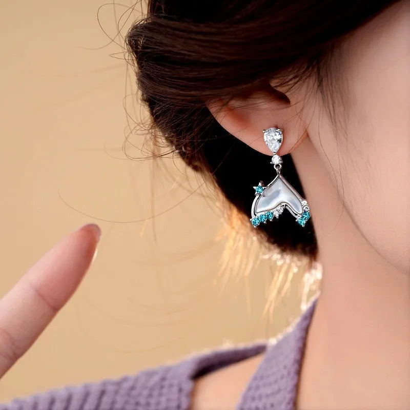 14K Gold-Plated Zircon Fishtail Tassel Earrings - elegant Fishtail Tassel Earrings