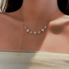 14K Gold-Plated Zircon Flour Leaf Adjustable Necklaces - beautiful Mother of Pearl Flower
