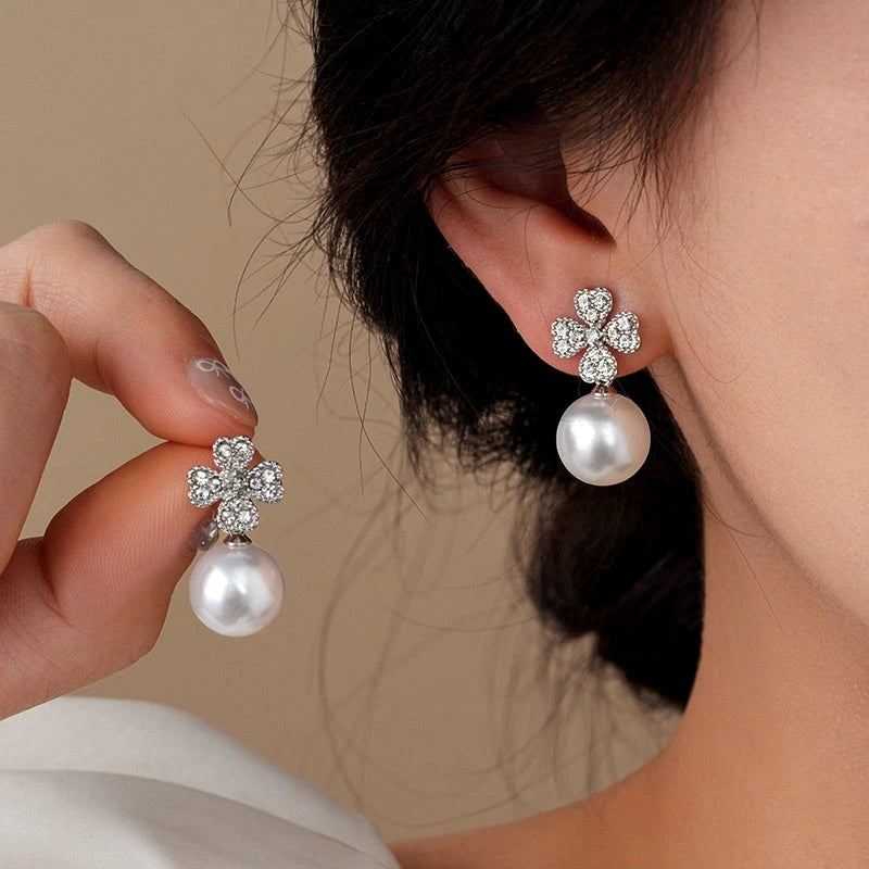 14K Gold-Plated Zircon Flower Bead Earrings - elegant Flower Bead Earrings