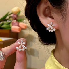 14K Gold-Plated Zircon Flower Bead Jacket Earrings - elegant Golden Flower Ear Jackets