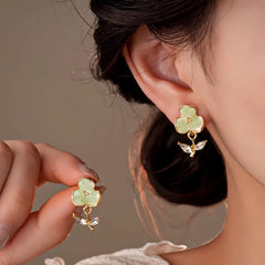 14K Gold-Plated Zircon Flower Earrings - elegant Green Flower Earrings