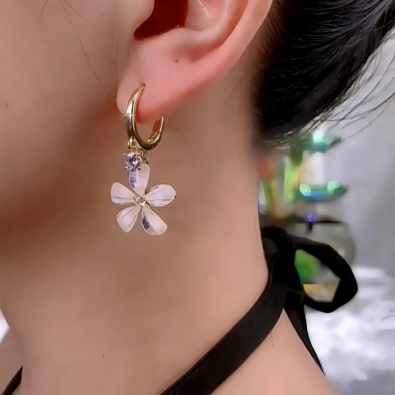 Close-up detail of the sparkling zircons and plating on the Sunburst Flower Earrings