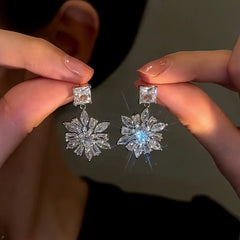 14K Gold-Plated Zircon Flower Earrings - elegant Dainty Flower Drop