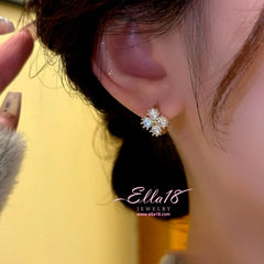 Close-up detail of the sparkling zircons and plating on the Floral Hoop Earrings