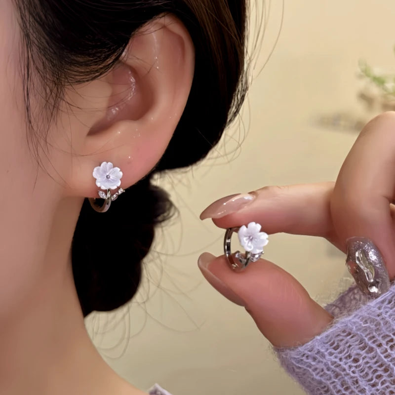 14K Gold-Plated Zircon Flower Hoop Earrings - elegant Dangling Flower Hoops