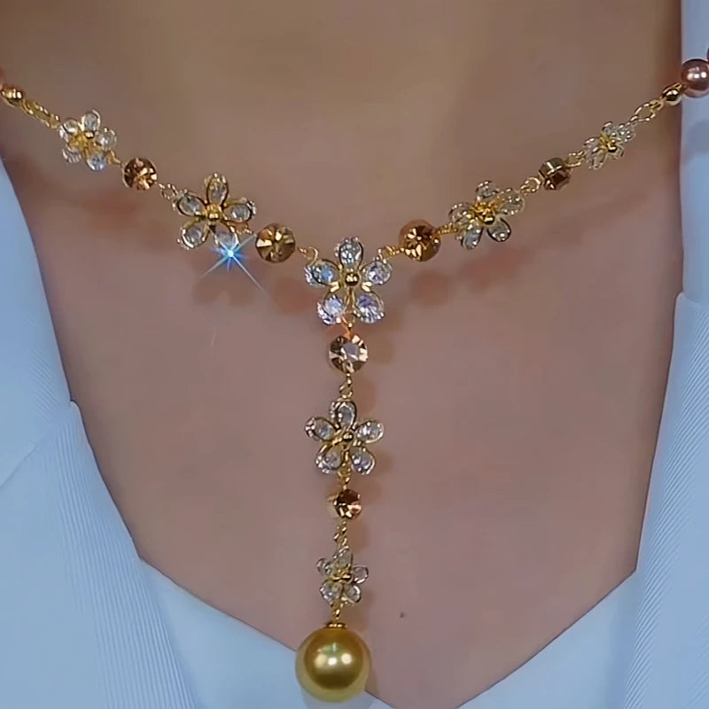 Close-up of the pendant and clasp on the Flower Pearl Necklace
