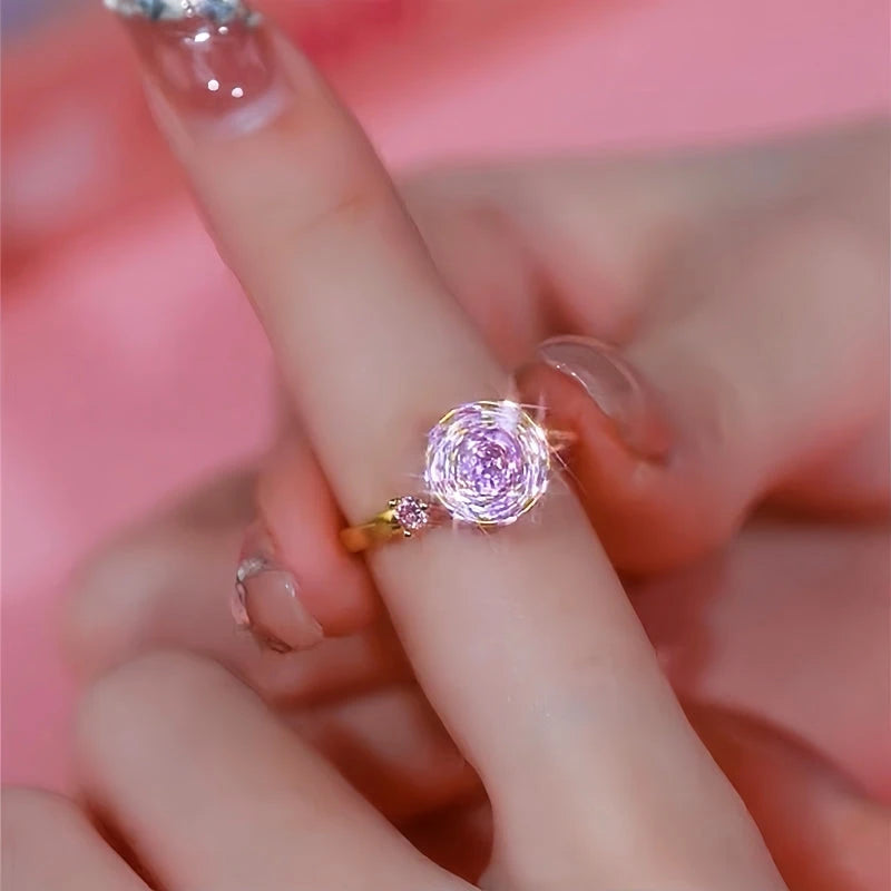 Side profile of the 14K Gold-Plated Zircon Flower Rotatable Rings ring band