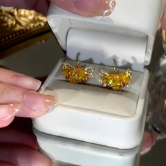 Close-up detail of the sparkling zircons and plating on the Ginkgo Leaf Studs