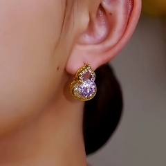 Close-up detail of the sparkling zircons and plating on the Ornate Gourd Earrings
