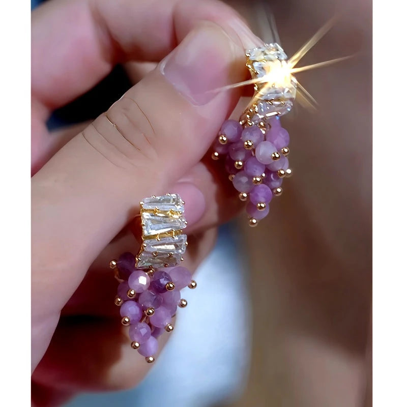 14K Gold-Plated Zircon Grapes Tassel Earrings - elegant Grape Tassel Earrings