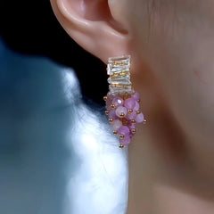 Close-up detail of the sparkling zircons and plating on the Grape Tassel Earrings