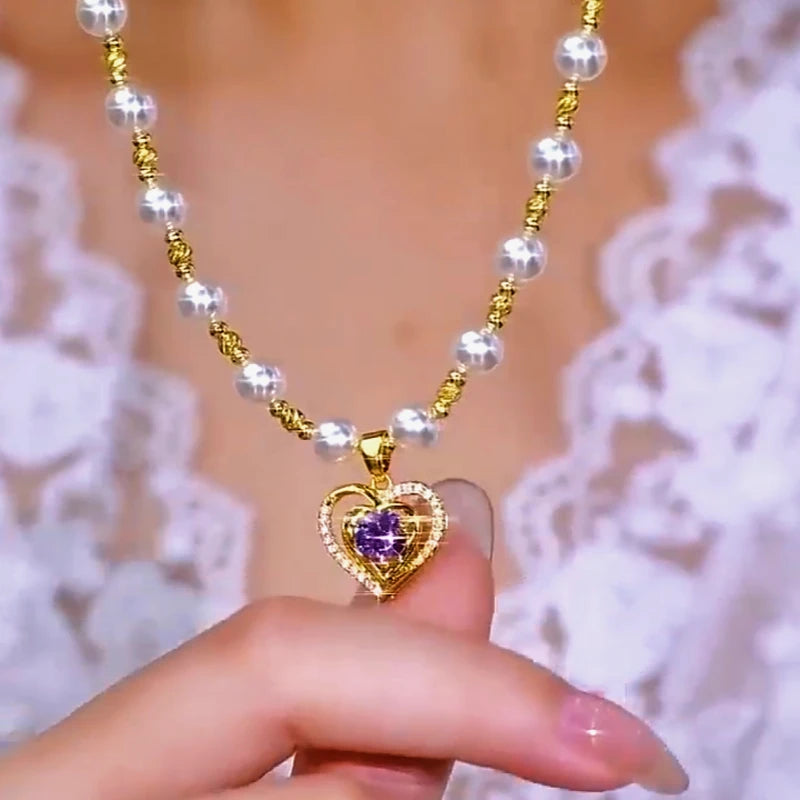 Close-up of the pendant and clasp on the Dainty Heart Pearl