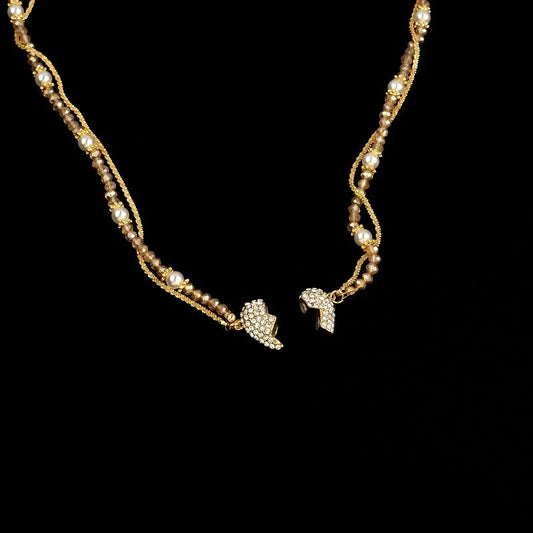 14K Gold-Plated Zircon Heart To Heart Magnetic Necklace worn to showcase its length and pendant detail