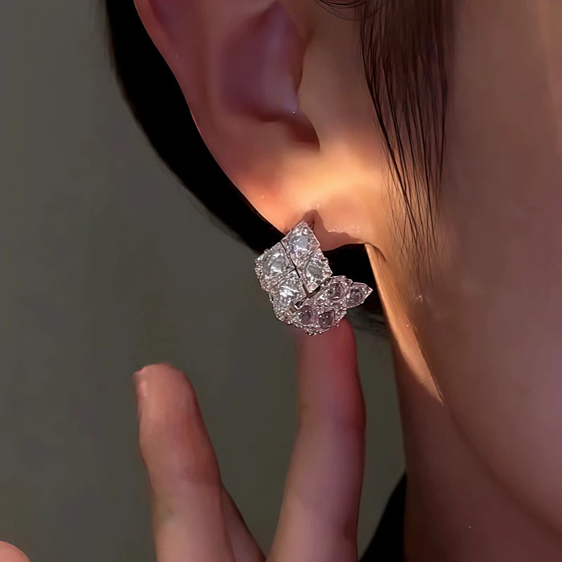 Close-up detail of the sparkling zircons and plating on the Hollow Square Drops