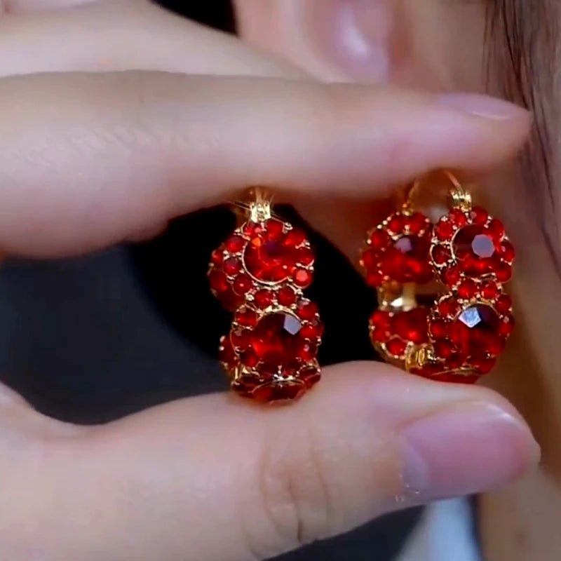 14K Gold-Plated Zircon Hoop Earrings - elegant Red Heart Charm Hoops