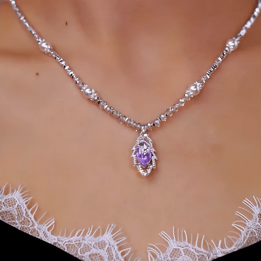 14K Gold-Plated Zircon Jade Leaf Pendant Necklace worn to showcase its length and pendant detail