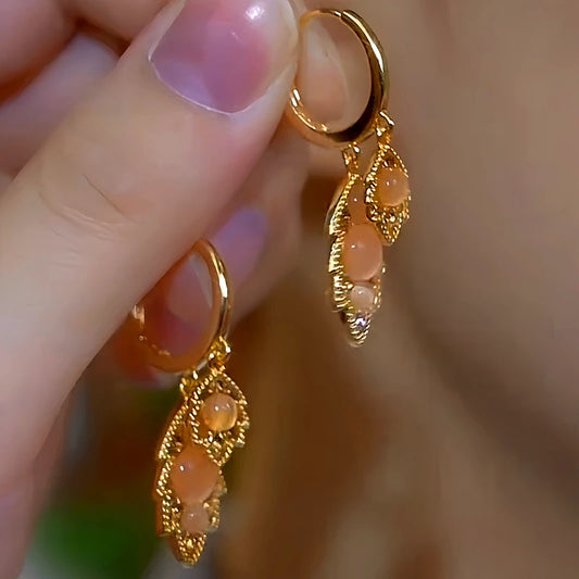 14K Gold-Plated Zircon Leaf Earrings - elegant Olive Leaf Drops