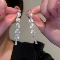 14K Gold-Plated Zircon Leaf Pearl Earrings - elegant Dainty Leaf Pearl