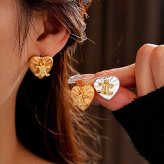 14K Gold-Plated Zircon Letter Heart Stud Earrings - elegant M Initial Studs