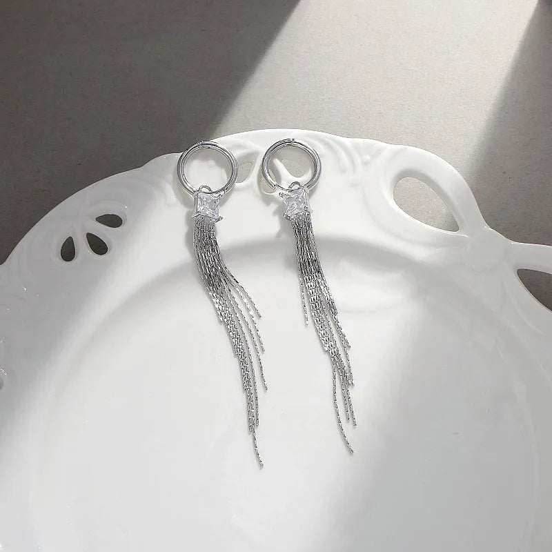 Close-up detail of the sparkling zircons and plating on the Long Tassel Drops