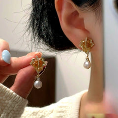 14K Gold-Plated Zircon Maple Earrings - elegant Maple Leaf Drops