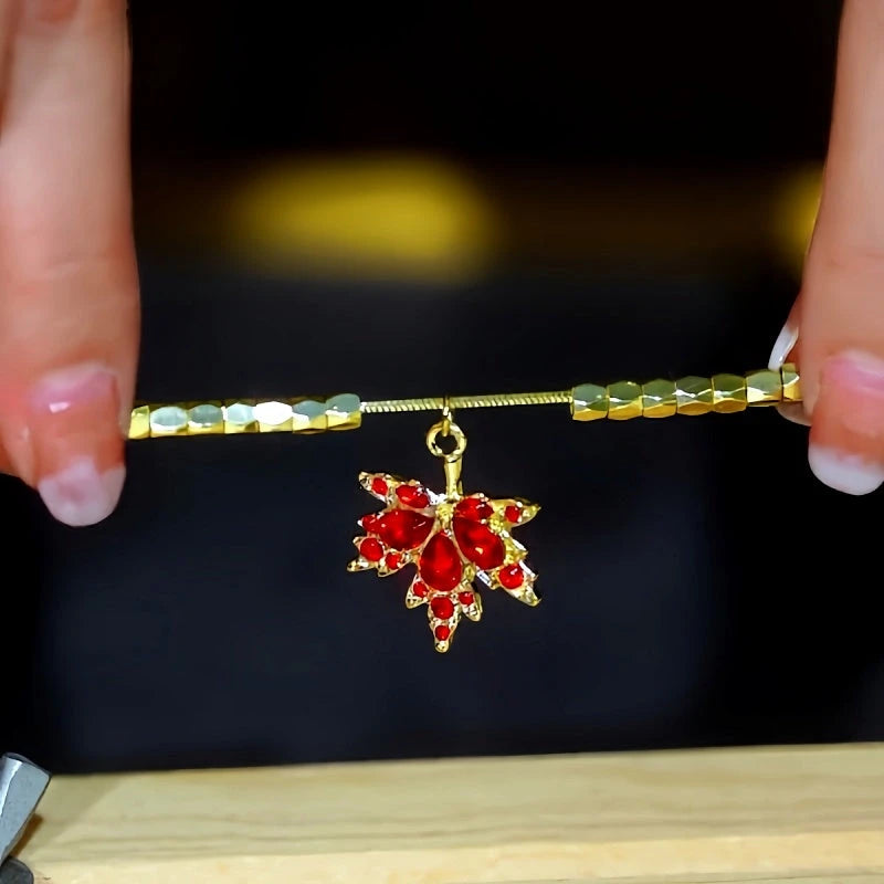 14K Gold-Plated Zircon Maple Leaf Necklaces worn to showcase its length and pendant detail