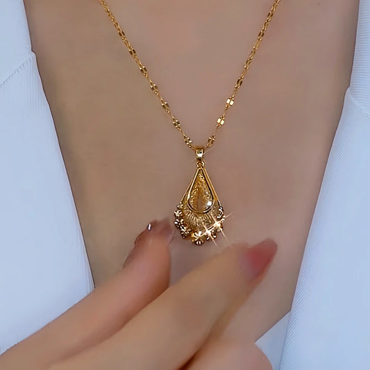 14K Gold-Plated Zircon Mesh Drop Necklaces worn to showcase its length and pendant detail