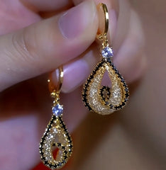 14K Gold-Plated  Zircon Mesh Water Drop Earrings - elegant gold drop earrings