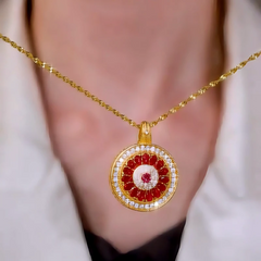 14K Gold-Plated Zircon New Style Flower Pendant Necklace worn to showcase its length and pendant detail