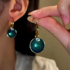 14K Gold-Plated Zircon Oil Drop Earrings - elegant Green Enamel Teardrop